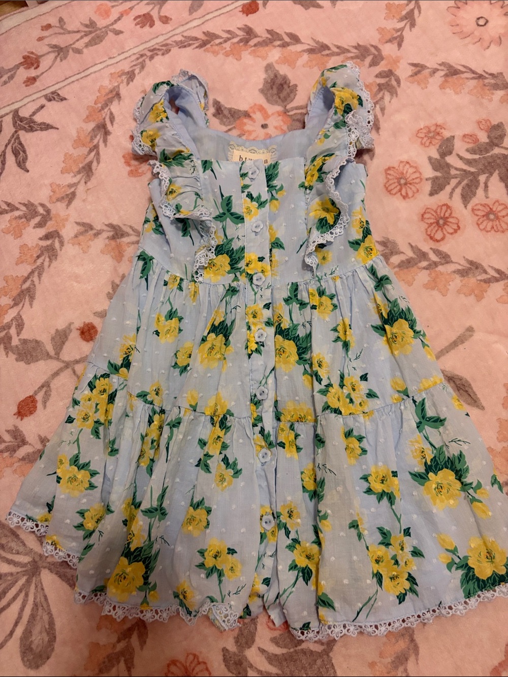 btween Light Blue Dress with Yellow Floral Print and Ruffle Straps
